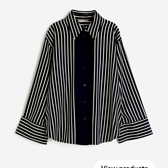 NWT H&M navy white striped oversize woven shirt size small - Picture 6 of 13